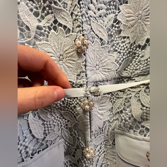 Blue lace mini Self-Portrait dress with crystal belt and cute button details. - Picture 5 of 8